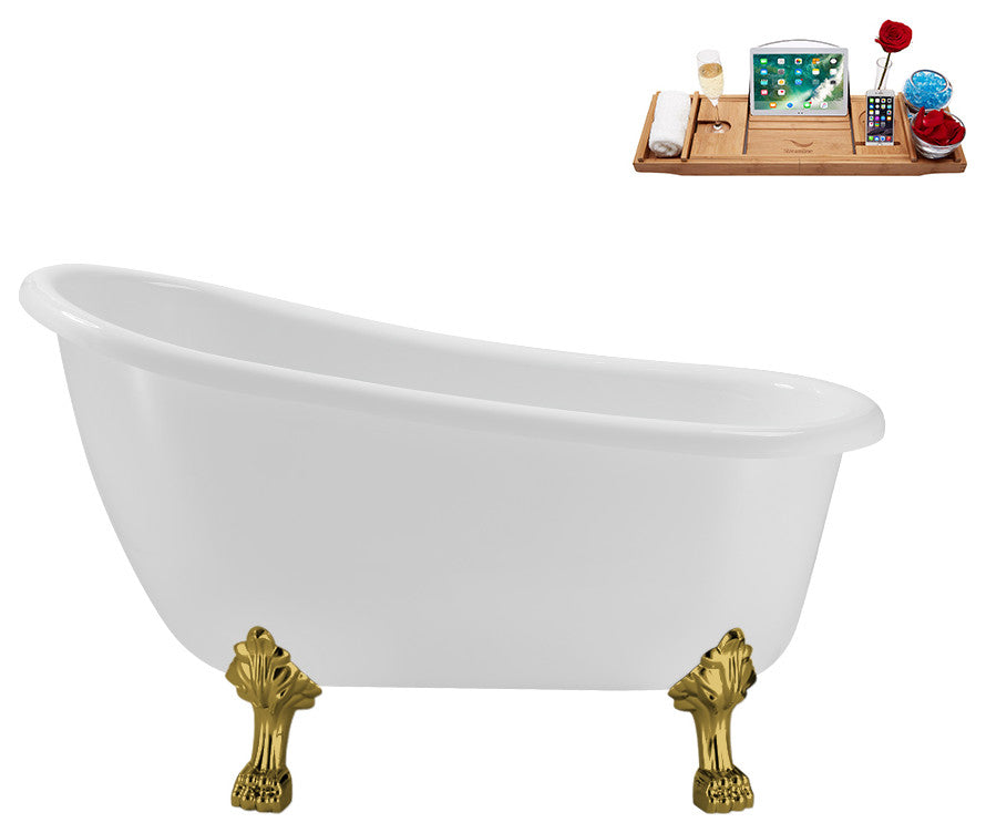 53'' Streamline N488GLD-IN-BGL Soaking Clawfoot Tub and Tray With Internal Drain