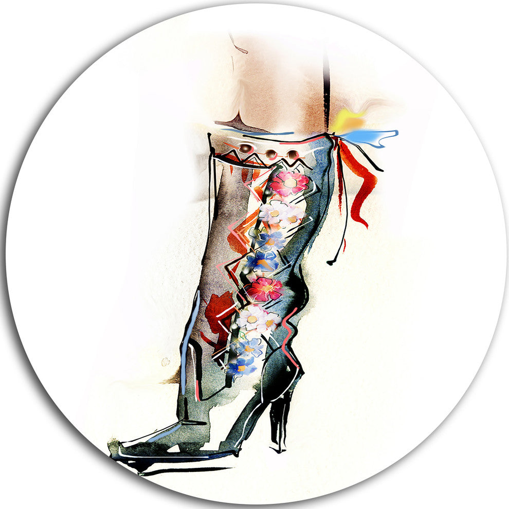 Decorative Shoe, Digital Round Wall Art, 23"