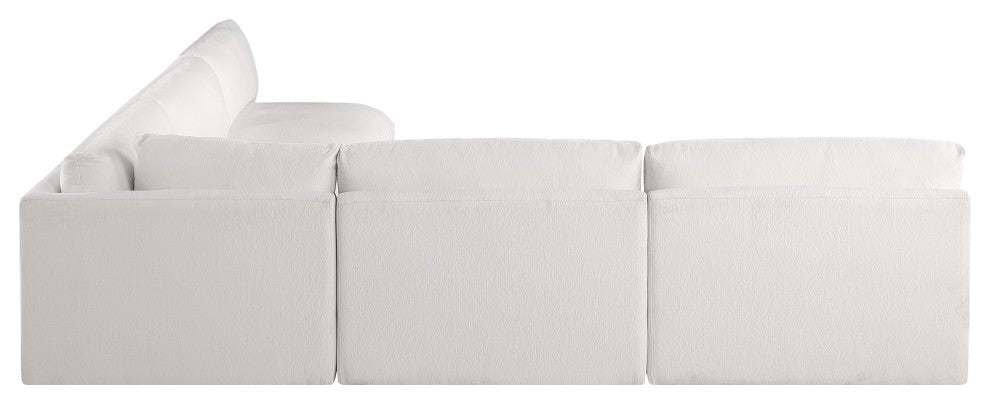 Ease Fabric Upholstered L-Shaped Modular Sectional, Cream, 5 Piece: 1 Corner, 4 Armless