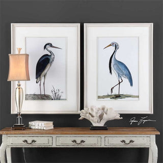 Uttermost Shore Birds Wood Glass Framed Prints in Black/Blue/White (Set of 2)