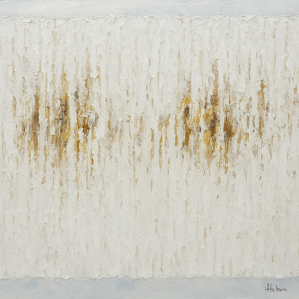 Textured Gold Abstract on White "“ Hand-Painted Painting Art