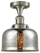 Large Bell 8" Semi-Flush Mount, Brushed Satin Nickel, Glass: Silver Mercury
