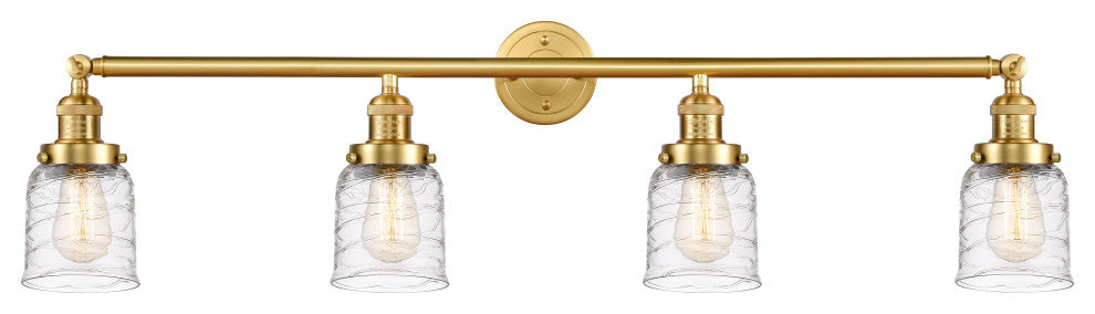 Small Bell 4 Light Bath Vanity Light, Satin Gold, Deco Swirl, Deco Swirl