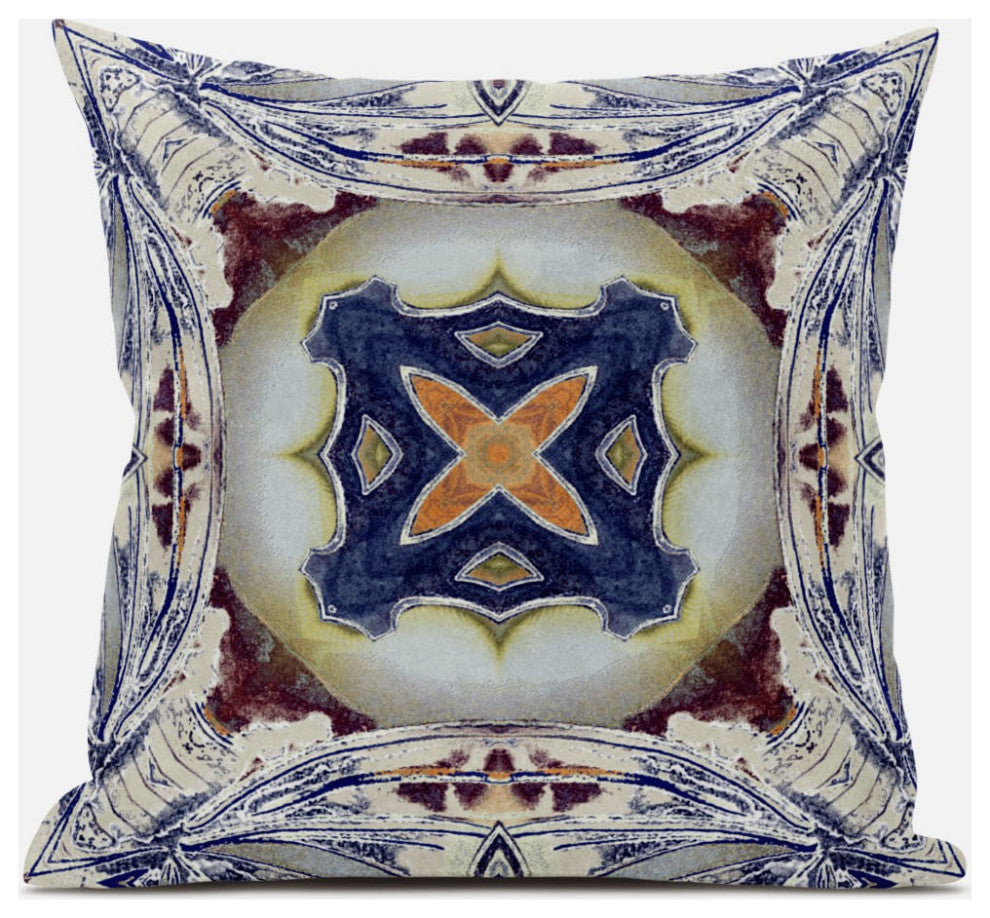 16" Gray Brown Geo Tribal Suede Throw Pillow