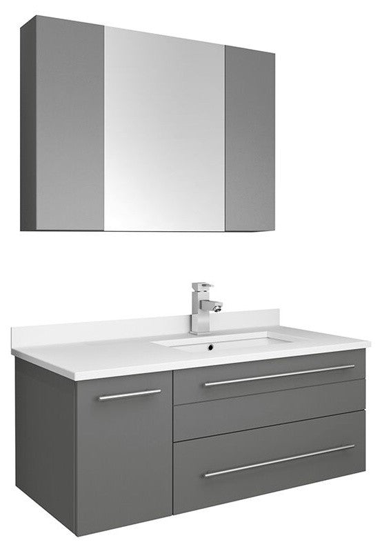 Fresca Lucera 36" Wall Hung Bathroom Vanity With Medicine Cabinet, Gray