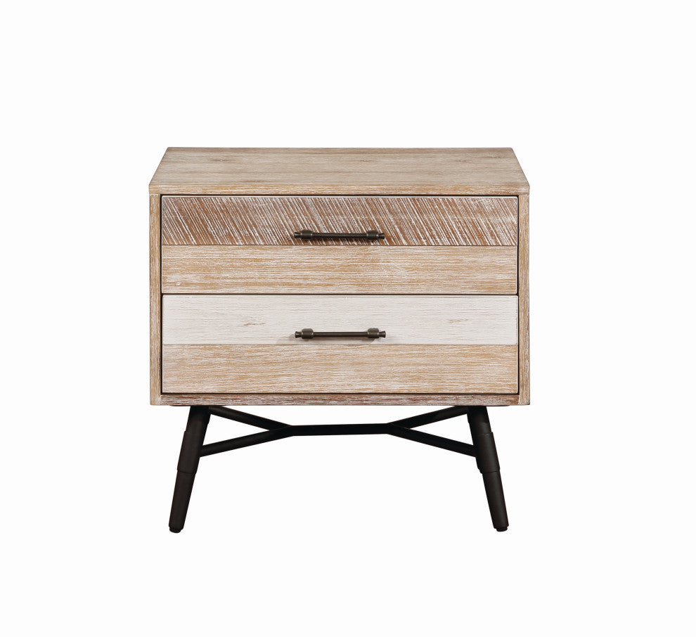 Benzara BM196260 Wooden Nightstand with Metal Angled Legs, Brown and Black