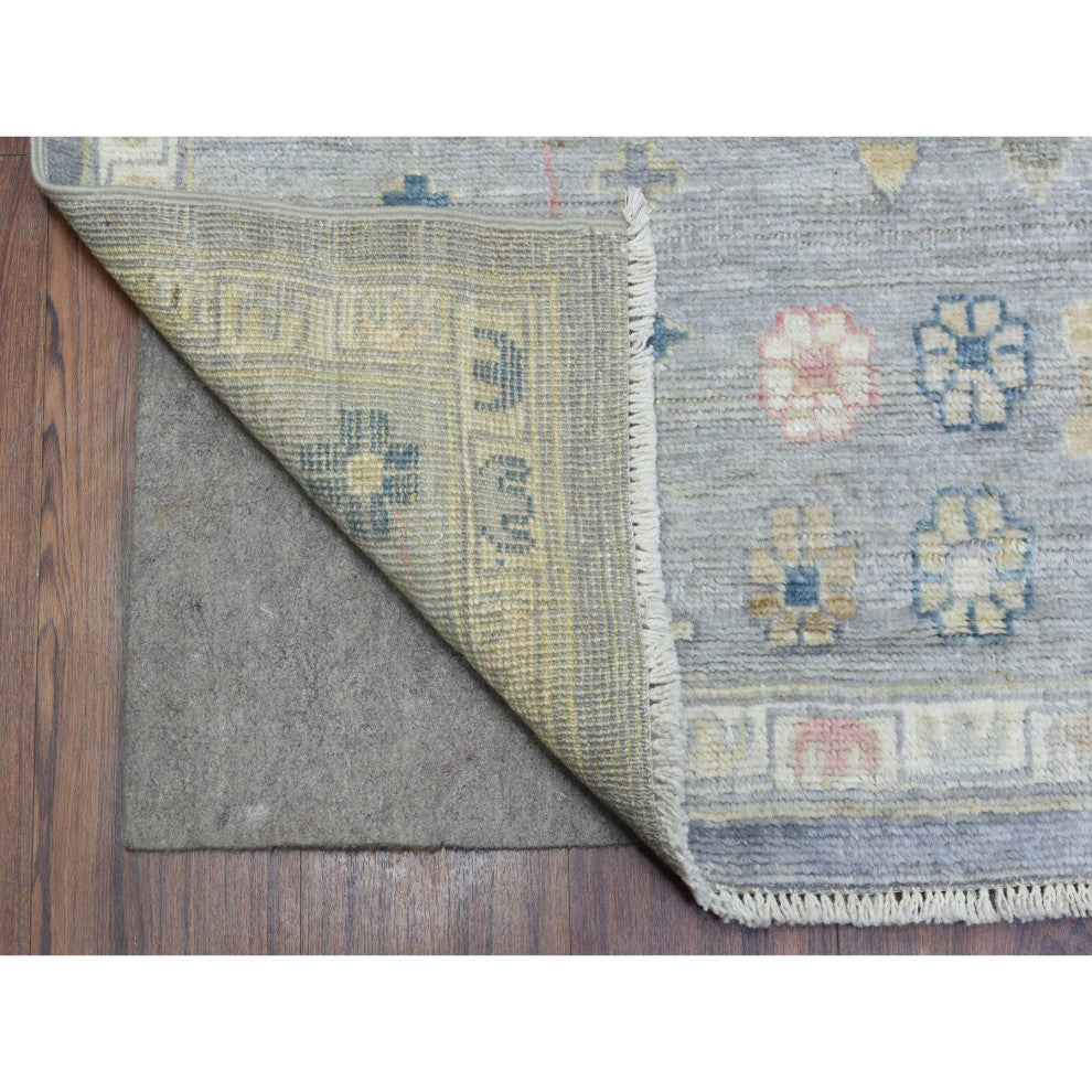 Stone Gray Hand Knotted Afghan Angora Oushak Soft Wool Oriental Rug, 8'2"x9'10"