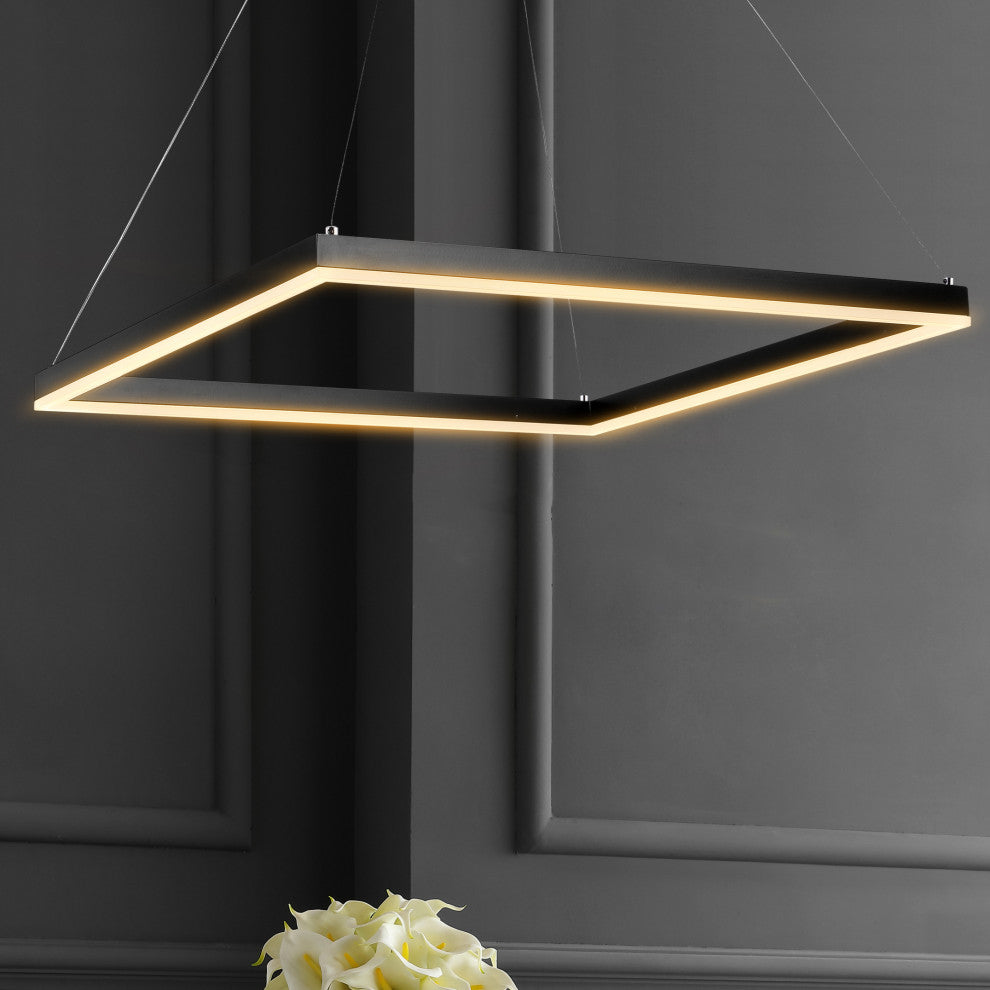 Nero Square Modern Metal LED Pendant Light, Black, Width: 23.63
