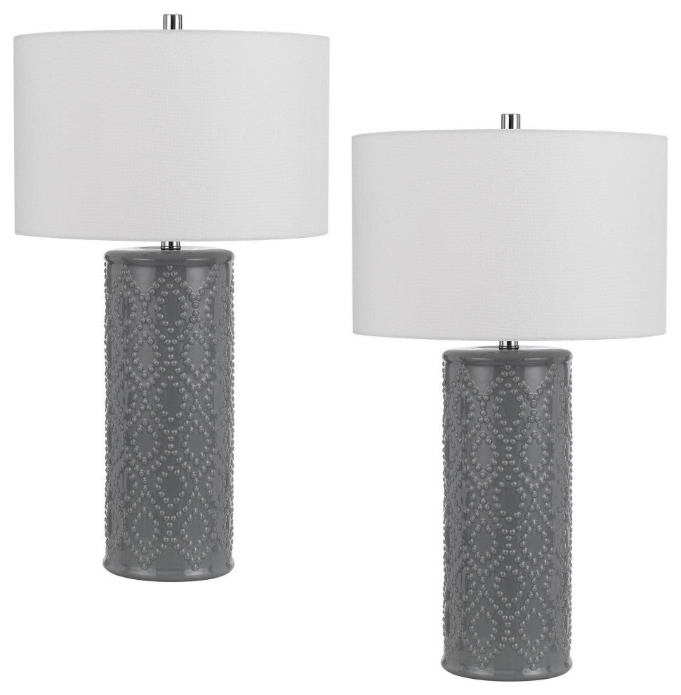 Benzara BM282155 29" Accent Table Lamp Set of 2, Tall Cylinder, Gray