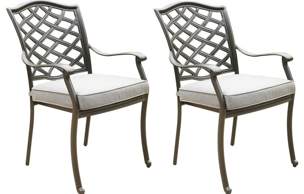Fletcher Aluminum Dining Arm Chair With Cushion, Set of 2, Cast Slate Sunbrella