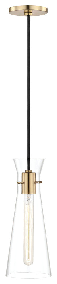 Anya Pendant, Clear Glass, Finish: Aged Brass