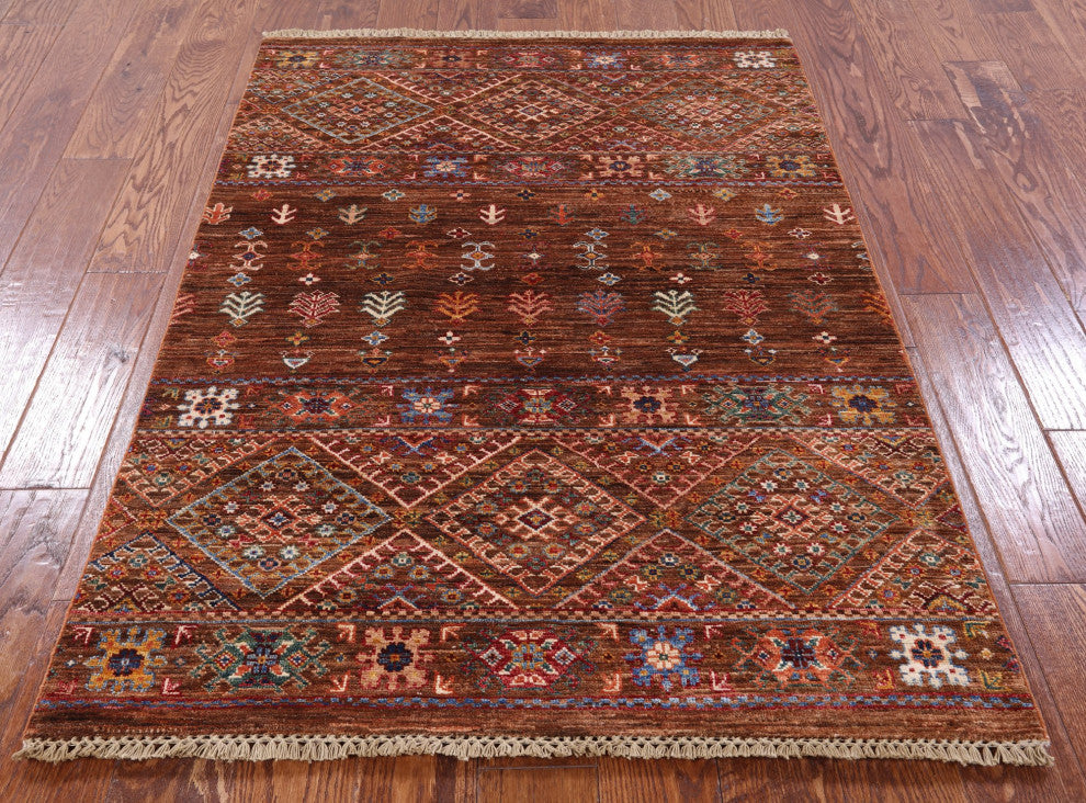 Hand Knotted Khorjin Wool Rug 3' 6" X 4' 11" Q7465
