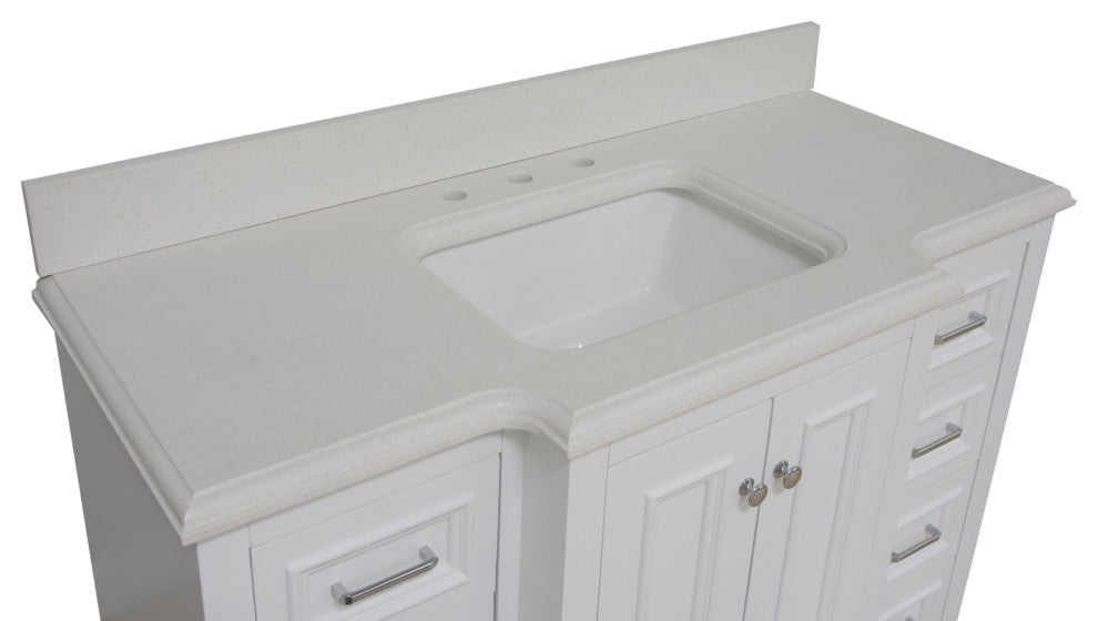 Nantucket 48" Bathroom Vanity, White, Quartz