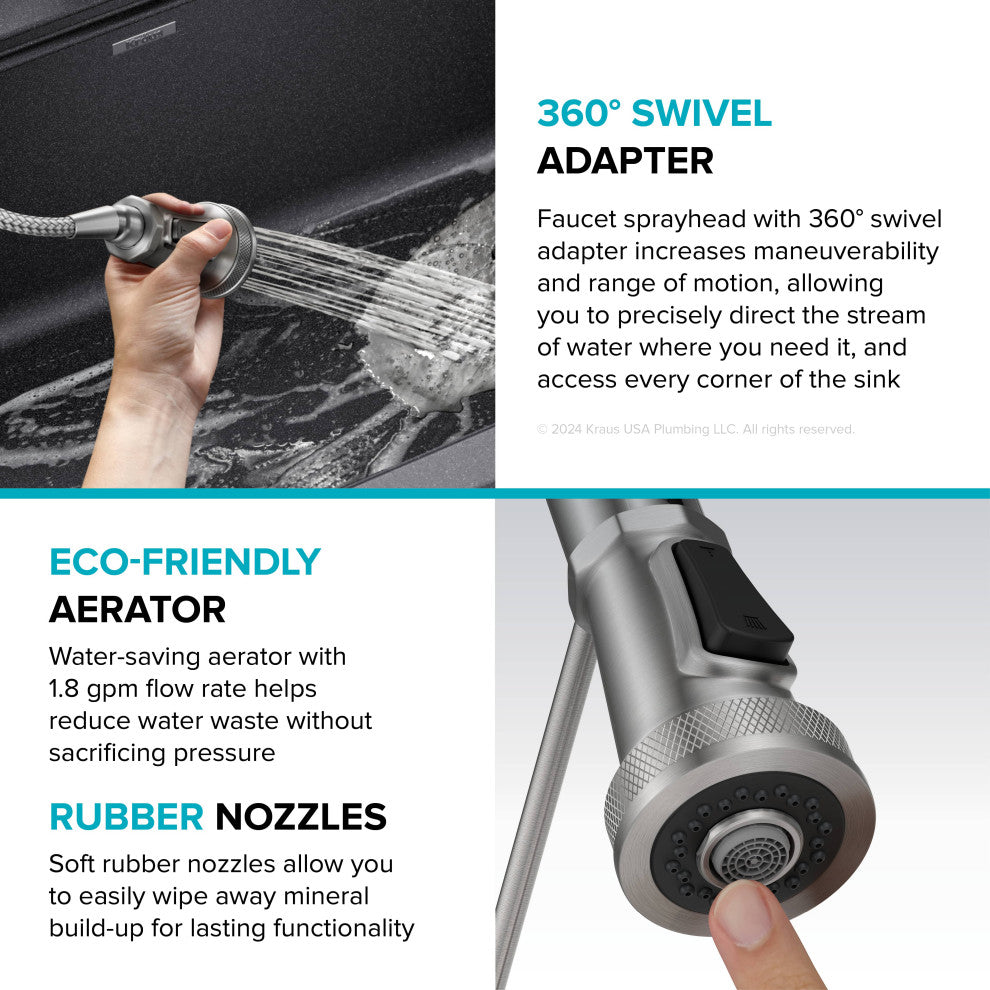 KRAUS Allyn Commercial Style 2-Function 1-Handle Pull Down Kitchen Faucet SFS