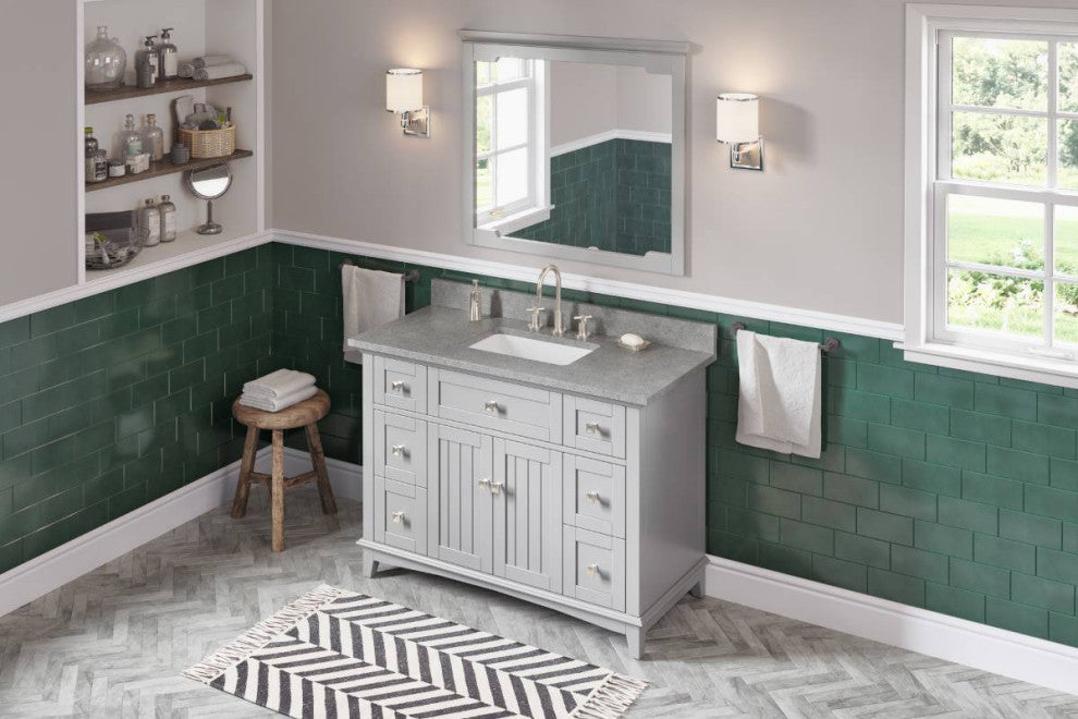 Savino Modern 48" Grey Single Sink Vanity, Steel Grey Cultured Marble Vanity Top