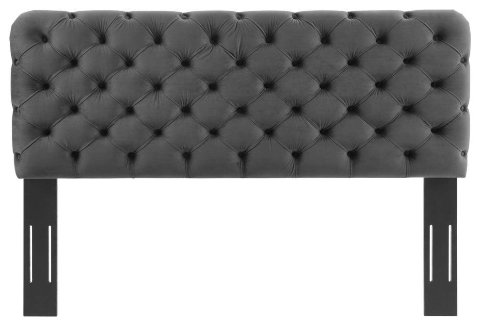 Tufted Headboard, Twin Size, Velvet, Dark Gray, Modern Contemporary