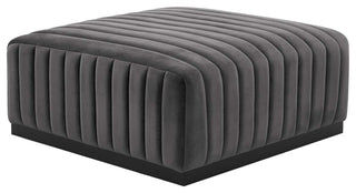 Conjure Channel Tufted Performance Velvet Ottoman, Black Gray