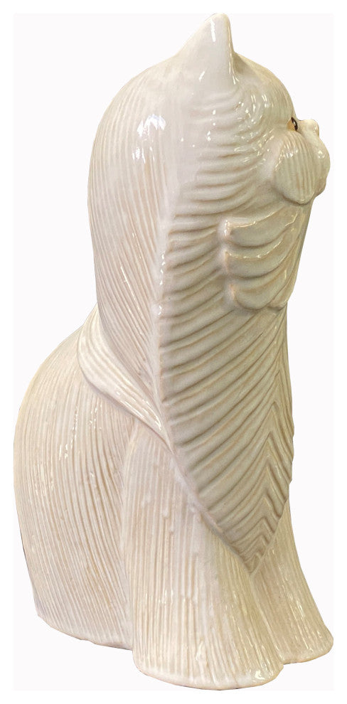 Distressed Off White Color Glaze Ceramic Cat Deco Figure, Hws2166
