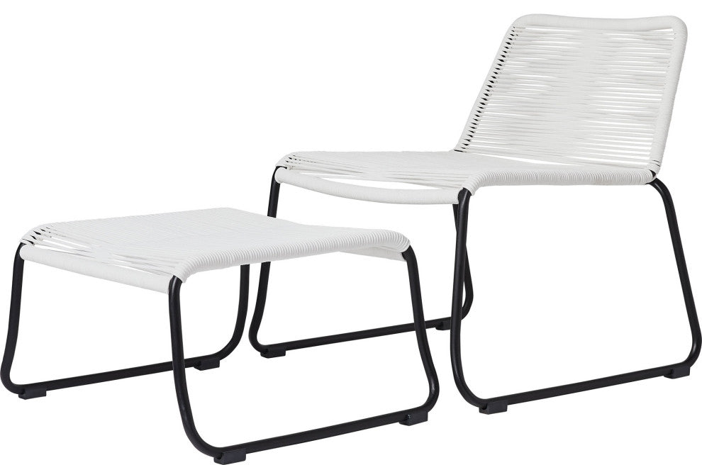 2-Piece Barclay Stacking Lounge Chair and Ottoman Set, White Cord