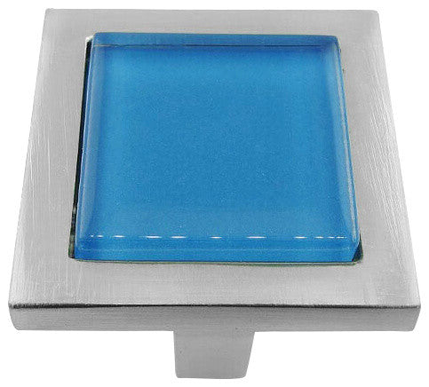 Sea Blue Crystal Glass Brushed Nickel Square Manor Knob