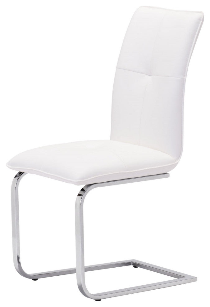 Dining Chair, Set of 2, Faux Vinyl Leather, Steel, White, Chrome, Cafe Bistro