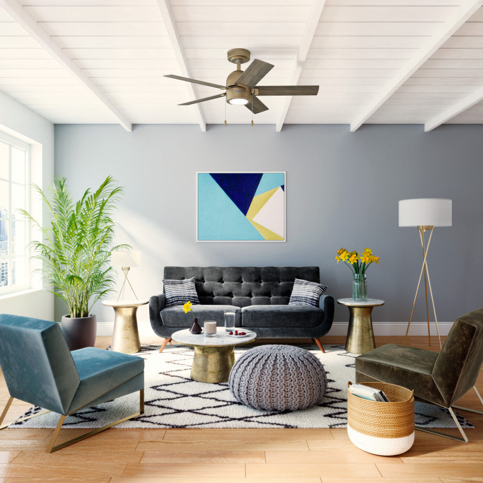 Erling Ceiling Fan, LED Light Kit and Pull Chain, Burnished Brass, 44"