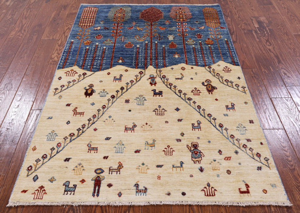 4' 0" X 6' 1" Persian Gabbeh Tribal Handmade Rug Q7942