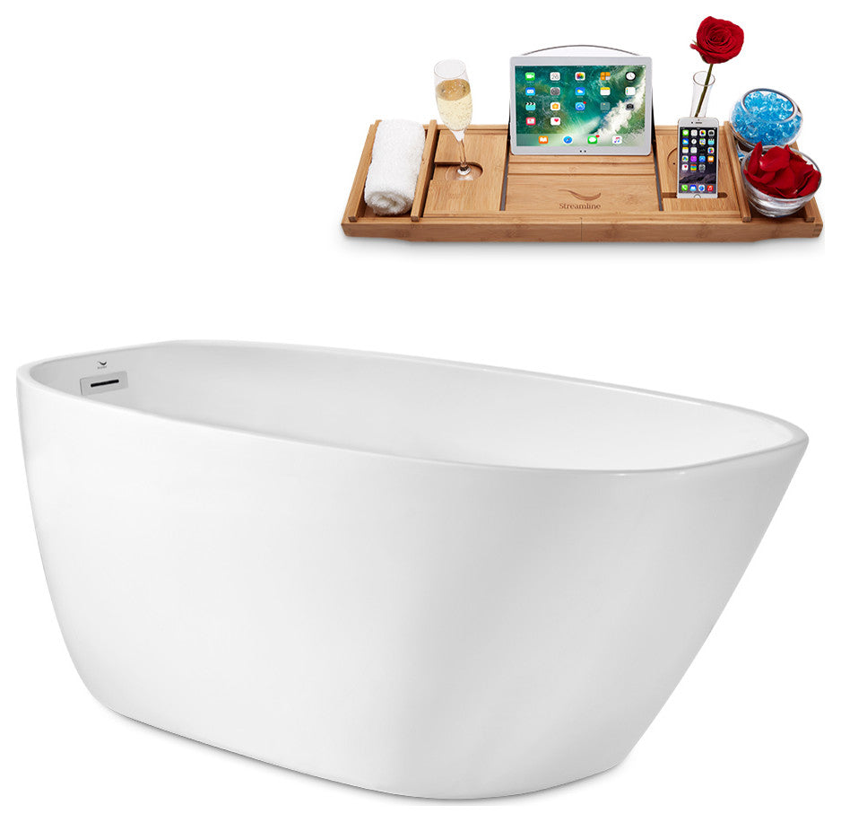 63" Streamline Freestanding Tub and Tray With Internal Drain
