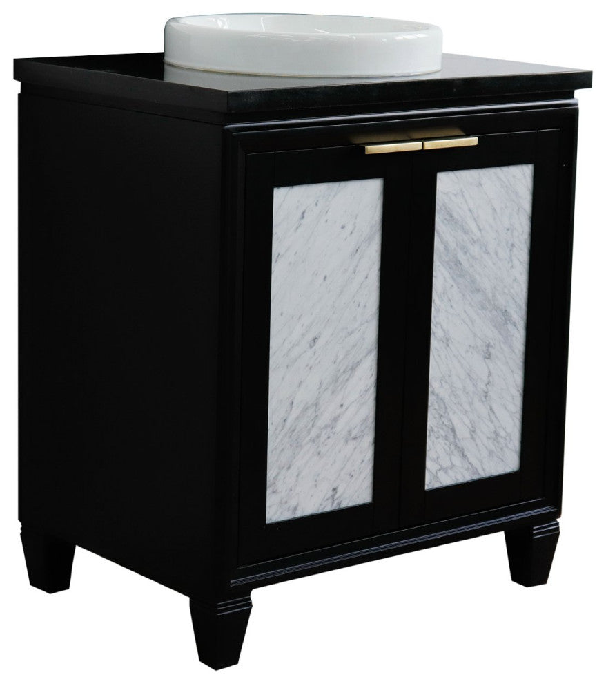 31" Single Sink Vanity, Black Finish With Black Galaxy Granite With Round Sink