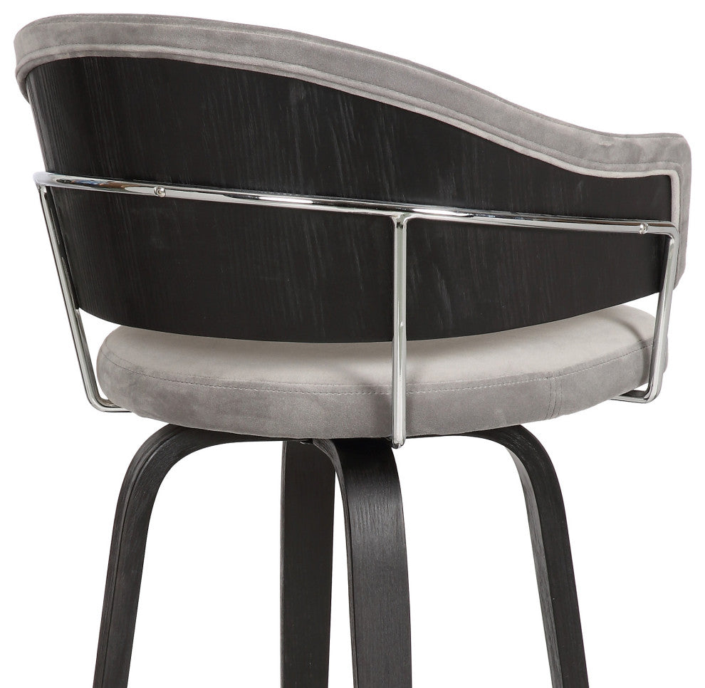 26" Light Gray Faux Leather Bar Stool With Black Brushed Frame