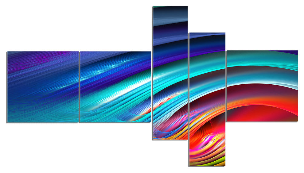 Beautiful Fractal Rainbow Waves, Floral Canvas Art Print, 60"x32", 5 panels