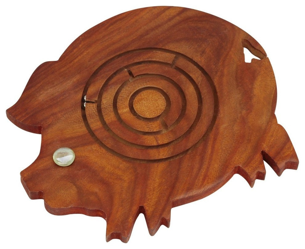 Pig Shape Labyrinth ball maze puzzle game In Wood, Brown