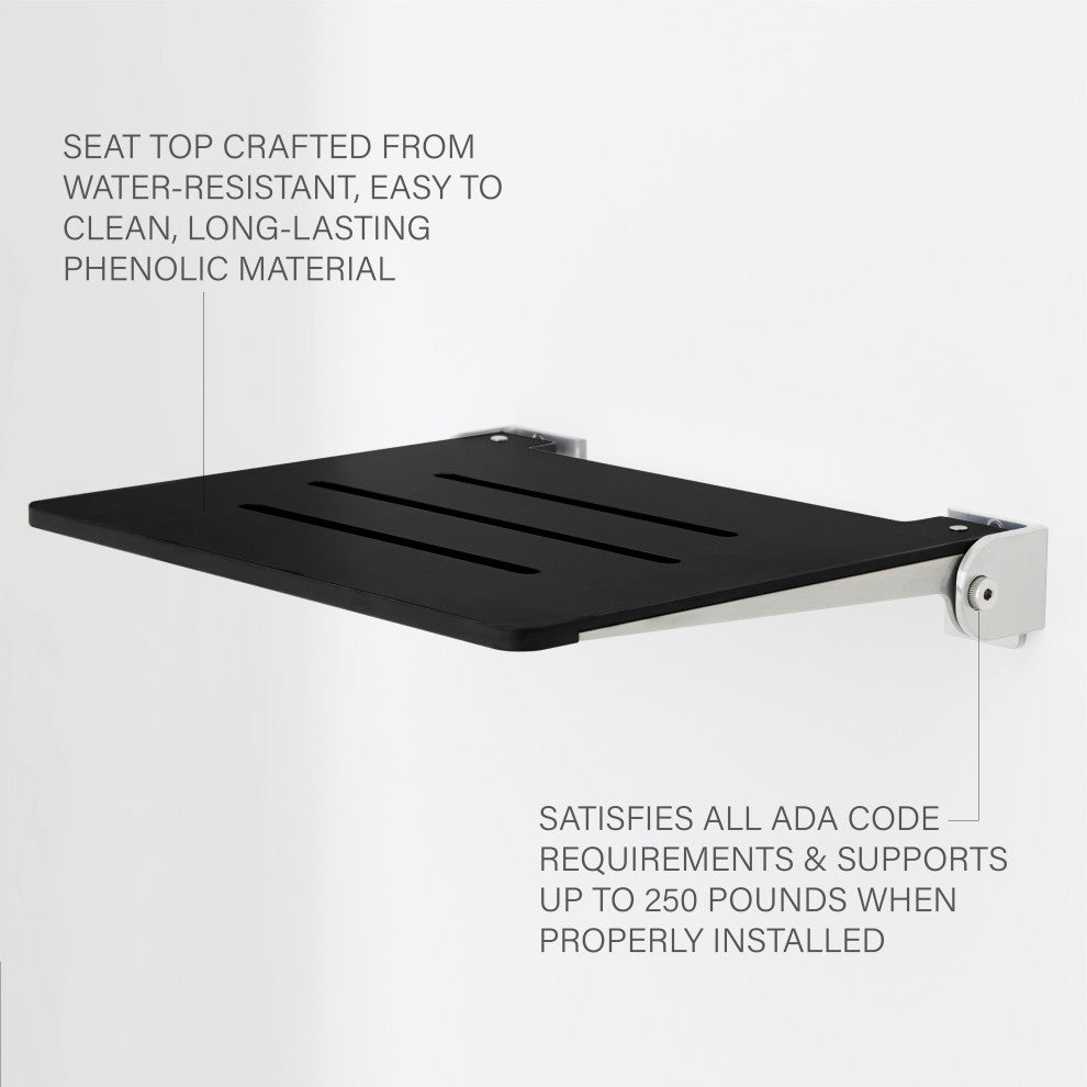 Seachrome SlimLine Folding Wall Mount Shower Seat, Matte Black With Silver
