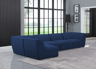 Miramar Linen Textured Fabric  5-Piece Modular L-Shaped Sectional, Navy