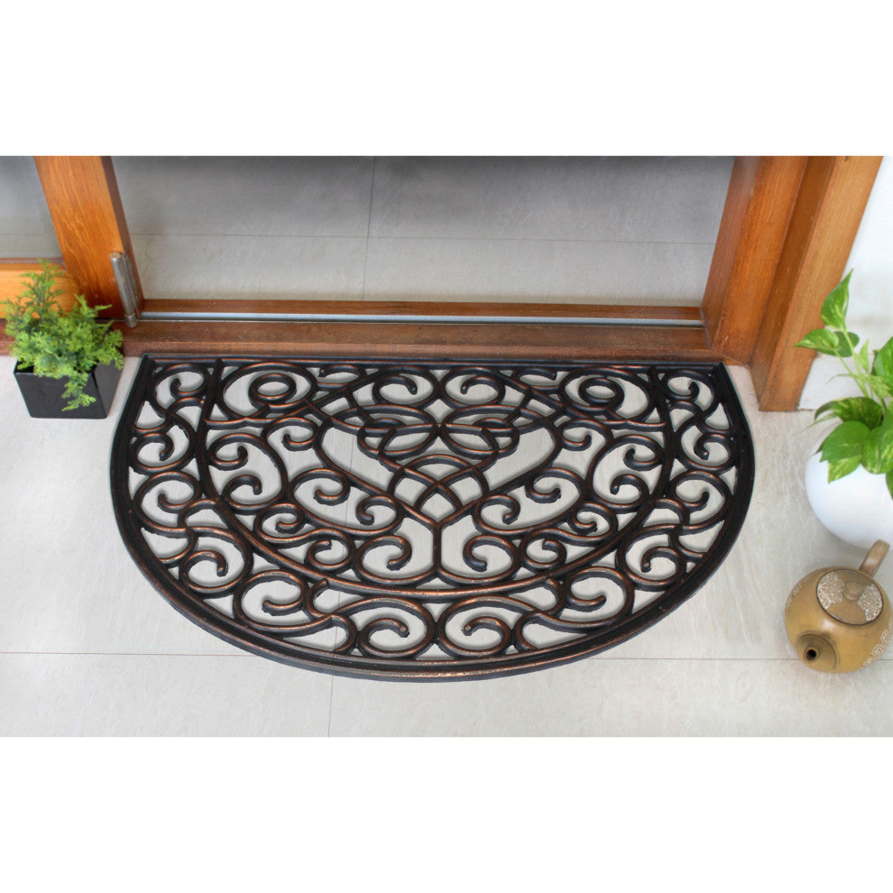 Bronze Moulded Vines Half-round Rubber Doormat, 24"x36"