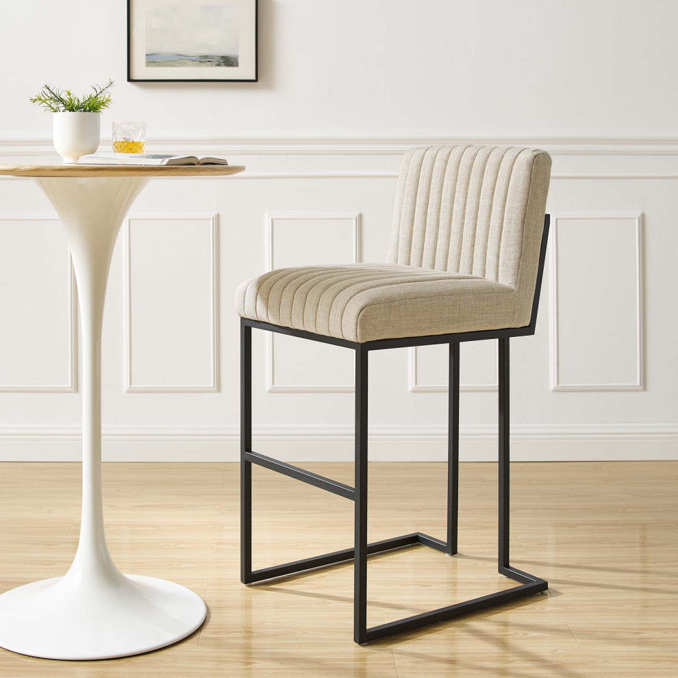 Indulge Channel Tufted Fabric Bar Stools-Beige