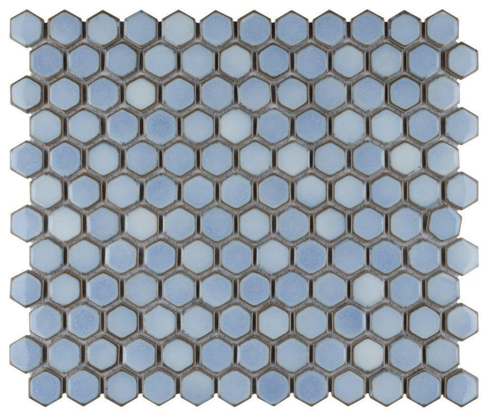 Hudson 1" Hex Frost Blue Porcelain Floor and Wall Tile