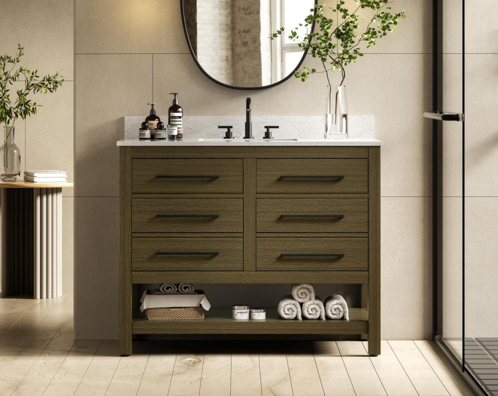 Home Living 42" Single Bathroom Vanity, Chestnut Brown With Backsplash