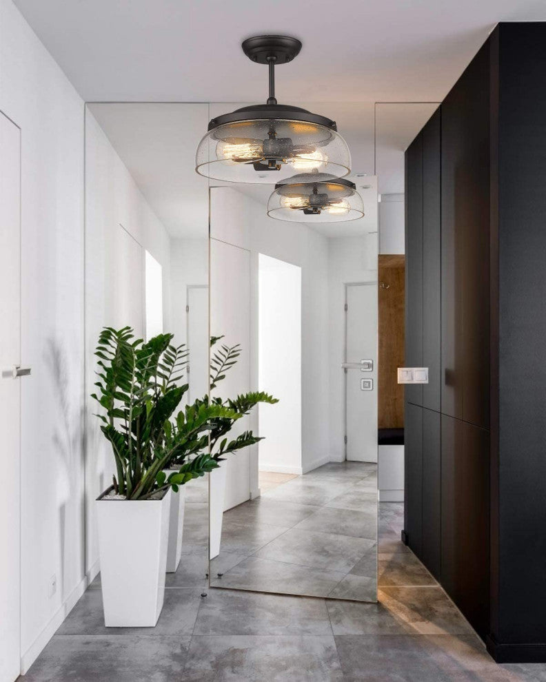 2 Light Semi Flush Mount Ceiling Light, Farmhouse, Black Ceiling Lamp