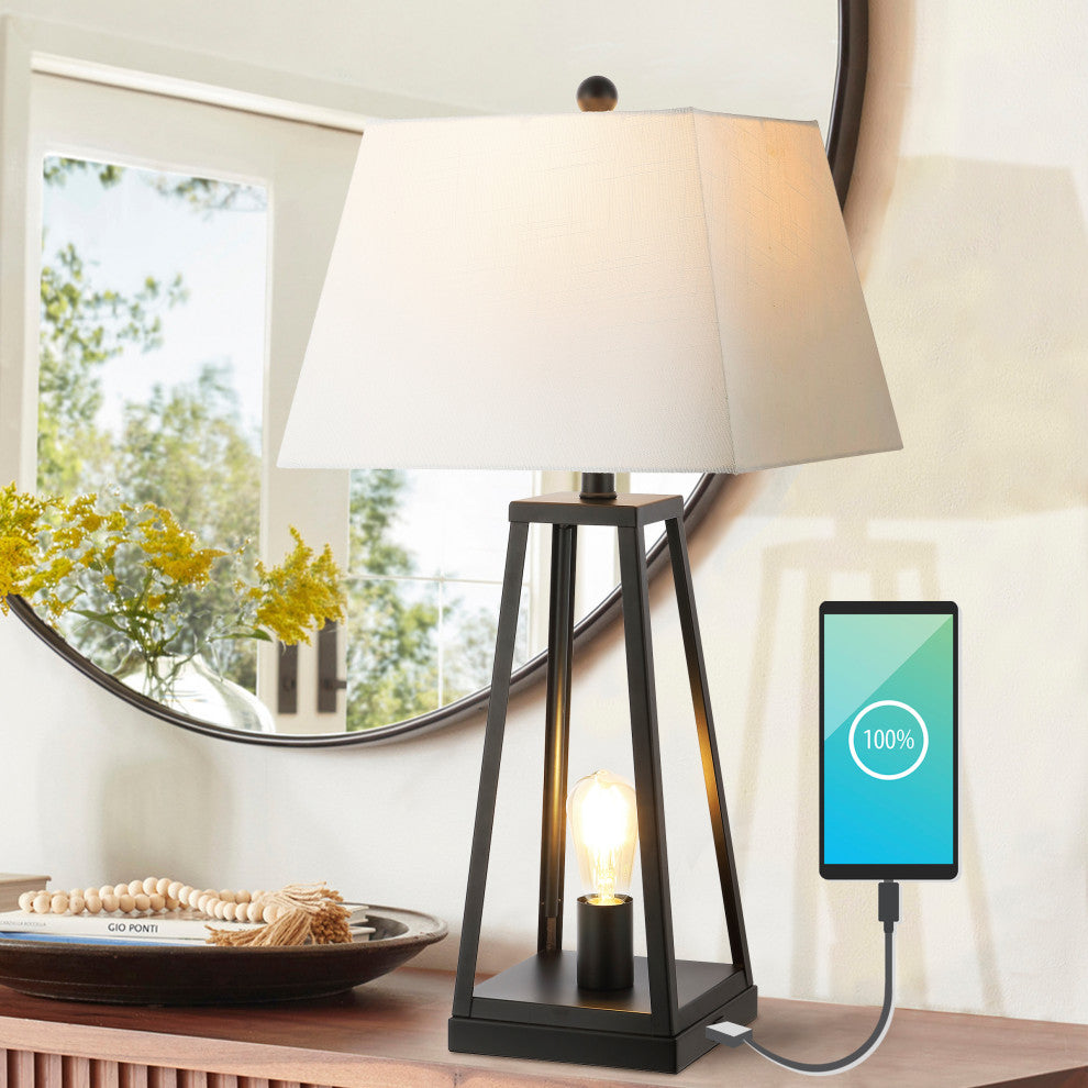 Waylon 28.5" Classic Industrial Iron Nightlight Table Lamp With USB, Black