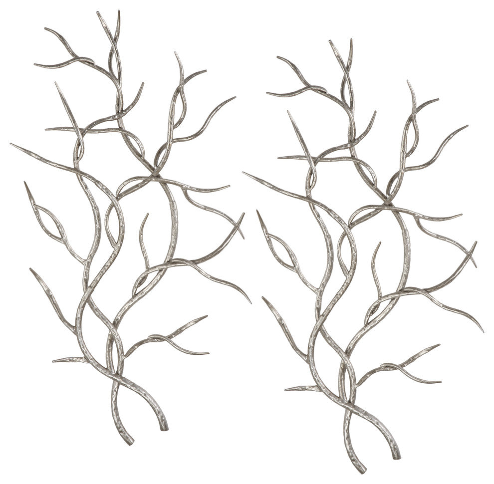 Silver Branches Wall Art, Set of 2