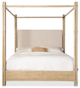Retreat Pole Rattan King Upholstered Poster Bed WithCanopy
