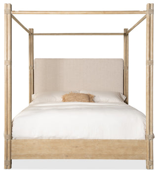 Retreat Pole Rattan King Upholstered Poster Bed WithCanopy
