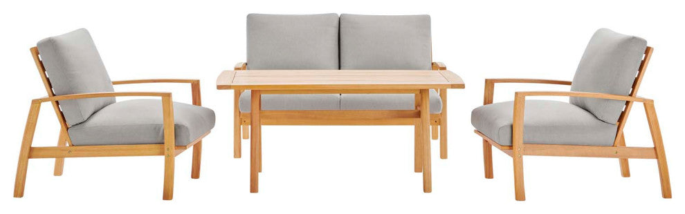Orlean 4 Piece Outdoor Patio Eucalyptus Wood Set Natural Light Gray