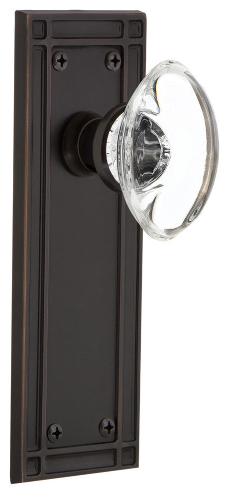 Mission Plate Passage Oval Clear Crystal Glass Knob, Timeless Bronze