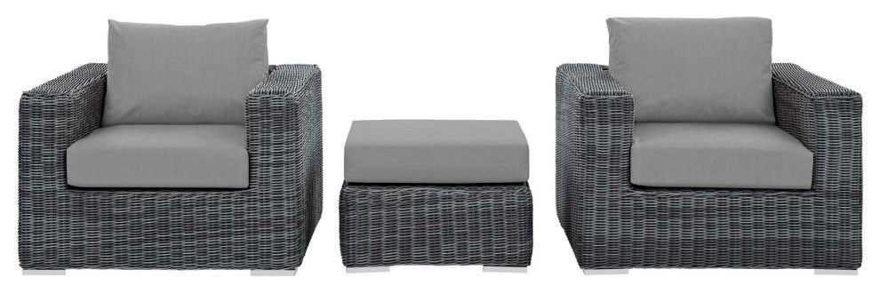 Canvas Gray Summon 3 Piece Outdoor Patio Sunbrella Sectional Set