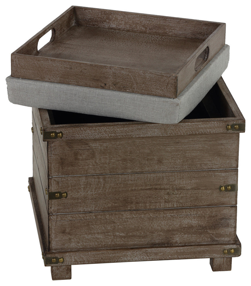 Cortesi Home Scusset Storage Chest Tray Ottoman in Fabric and Wood, Grey