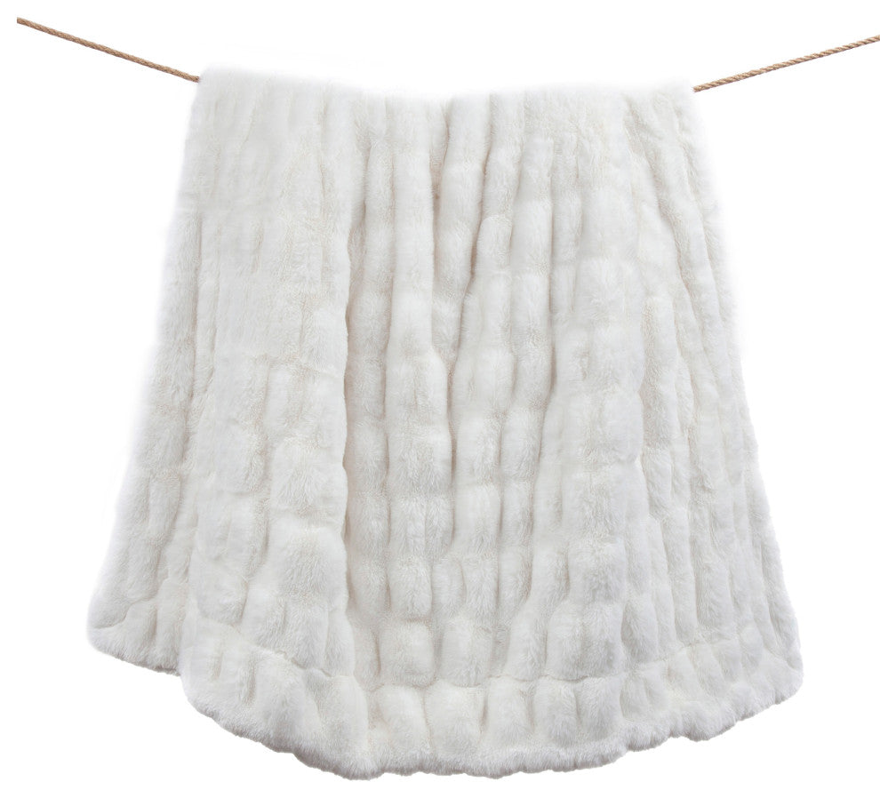 Ruched Rabbit Double-Sided Faux Fur Throw Blanket, White, 50"x80"