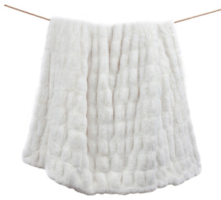 Ruched Rabbit Double-Sided Faux Fur Throw Blanket, White, 50"x80"
