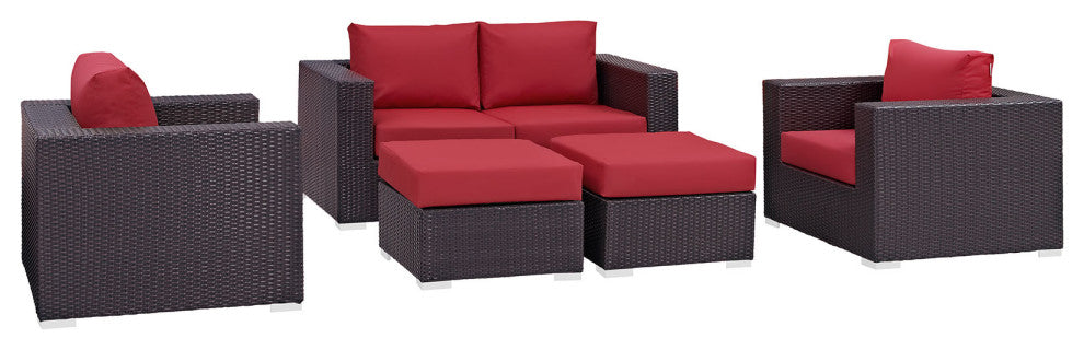 Espresso Red Convene 5-Piece Outdoor Patio Sofa Set